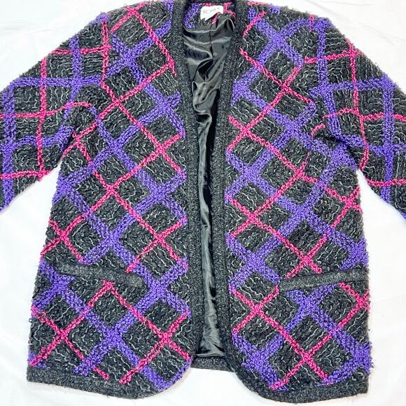 Koret Womens Medium Black Purple Pink Open Front Cardigan 2 Pockets - Picture 3 of 6